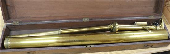 Edward Davis of Shrewsbury. A lacquered brass telescope, 30in., in original mahogany case